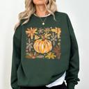Large Forest Green Beautiful Pumpkin Autumn Flowers Watercolor Floral Pattern With Rustic Harvest Vibes Sweatshirt