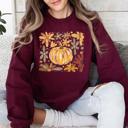Large Maroon Beautiful Pumpkin Autumn Flowers Watercolor Floral Pattern With Rustic Harvest Vibes Sweatshirt