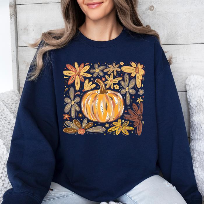 Beautiful Pumpkin Autumn Flowers Watercolor Floral Pattern With Rustic Harvest Vibes Sweatshirt