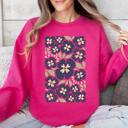 Large Crunhberry Bright Pink Blue Wildflower Allover Floral Vintage Boho Nature Inspired Autumn Palette Sweatshirt