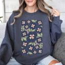 Small Dark Gray Heather Blue Wildflower Allover Floral Vintage Boho Nature Inspired Autumn Palette Sweatshirt