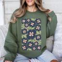 XL Military Green Blue Wildflower Allover Floral Vintage Boho Nature Inspired Autumn Palette Sweatshirt