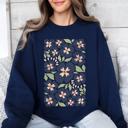 XL Navy Blue Wildflower Allover Floral Vintage Boho Nature Inspired Autumn Palette Sweatshirt