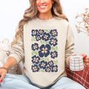 XL Sand Blue Wildflower Allover Floral Vintage Boho Nature Inspired Autumn Palette Sweatshirt