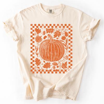 Checkered Pumpkin Minimalist Autumn Vintage Inspired Cozy Everyday Comfort Colors Tee