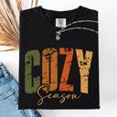 Medium Black Cozy Season Fall Vibes Retro Varsity Autumn Pumpkin Comfort Colors Tee