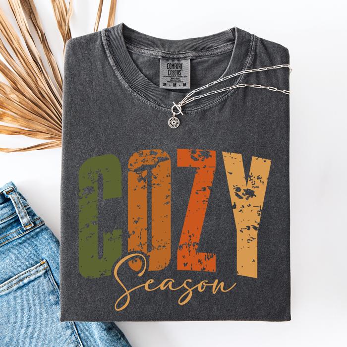 Cozy Season Fall Vibes Retro Varsity Autumn Pumpkin Comfort Colors Tee