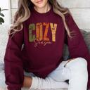  Cozy Season Fall Vibes Retro Varsity Autumn Pumpkin Floral Sunflower Motif Vintage Lettering Sweatshirt