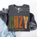 XXL Dark Gray Heather Cozy Season Fall Vibes Retro Varsity Autumn Pumpkin Floral Sunflower Motif Vintage Lettering Sweatshirt