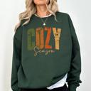 Large Forest Green Cozy Season Fall Vibes Retro Varsity Autumn Pumpkin Floral Sunflower Motif Vintage Lettering Sweatshirt