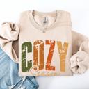 Small Sand Cozy Season Fall Vibes Retro Varsity Autumn Pumpkin Floral Sunflower Motif Vintage Lettering Sweatshirt