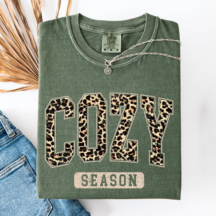 Cozy Season Leopard Print Halloween Autumn Fall Vintage Inspired Cozy Warm Comfort Colors Tee