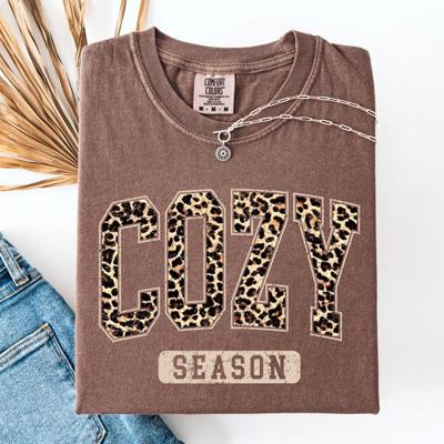 Cozy Season Leopard Print Halloween Autumn Fall Vintage Inspired Cozy Warm Comfort Colors Tee
