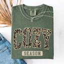 Large Moss Dark Green Cozy Season Leopard Print Halloween Autumn Fall Vintage Inspired Cozy Warm Comfort Colors Tee