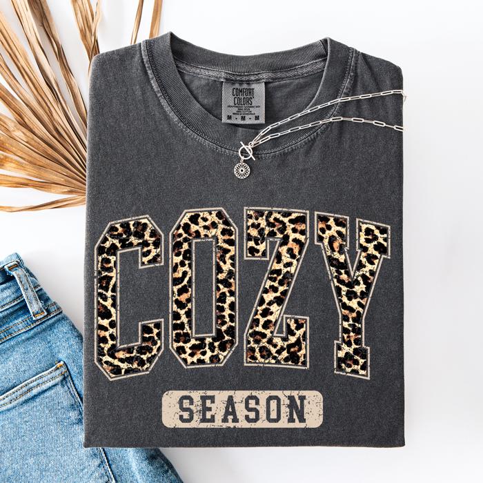 Cozy Season Leopard Print Halloween Autumn Fall Vintage Inspired Cozy Warm Comfort Colors Tee
