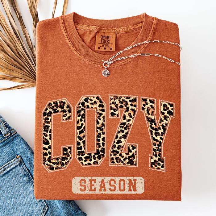 Cozy Season Leopard Print Halloween Autumn Fall Vintage Inspired Cozy Warm Comfort Colors Tee
