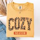 Medium Mustard Cozy Season Leopard Print Halloween Autumn Fall Vintage Inspired Cozy Warm Comfort Colors Tee
