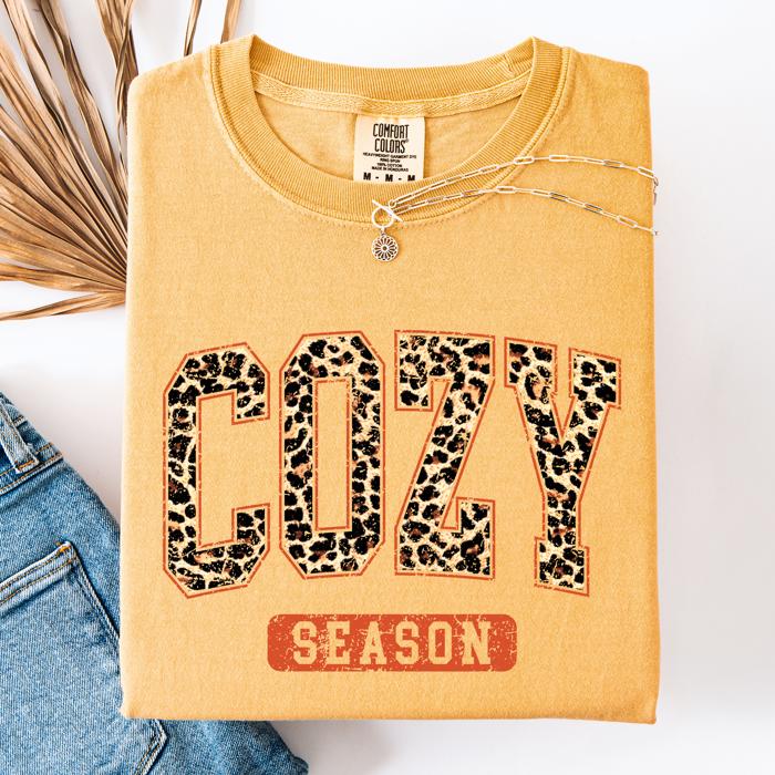 Cozy Season Leopard Print Halloween Autumn Fall Vintage Inspired Cozy Warm Comfort Colors Tee