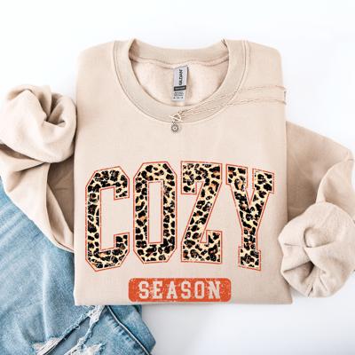 Cozy Season Leopard Print Autumn Florals Sunflowers Pumpkins Halloween Inspired Sweatshirt