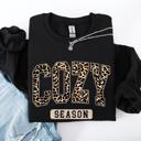 Small Black Cozy Season Leopard Print Autumn Florals Sunflowers Pumpkins Halloween Inspired Sweatshirt