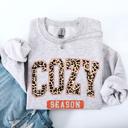 Medium Ash Light Gray Cozy Season Leopard Print Autumn Florals Sunflowers Pumpkins Halloween Inspired Sweatshirt