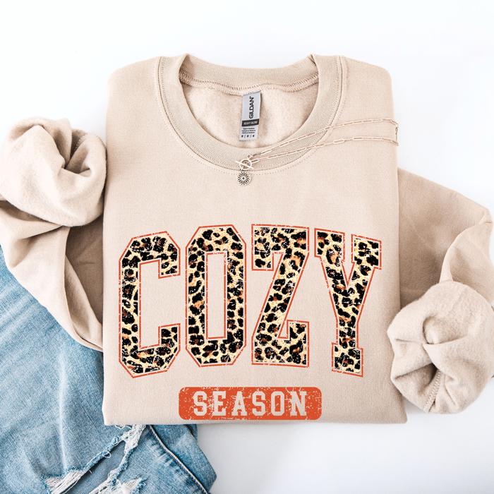 Cozy Season Leopard Print Autumn Florals Sunflowers Pumpkins Halloween Inspired Sweatshirt