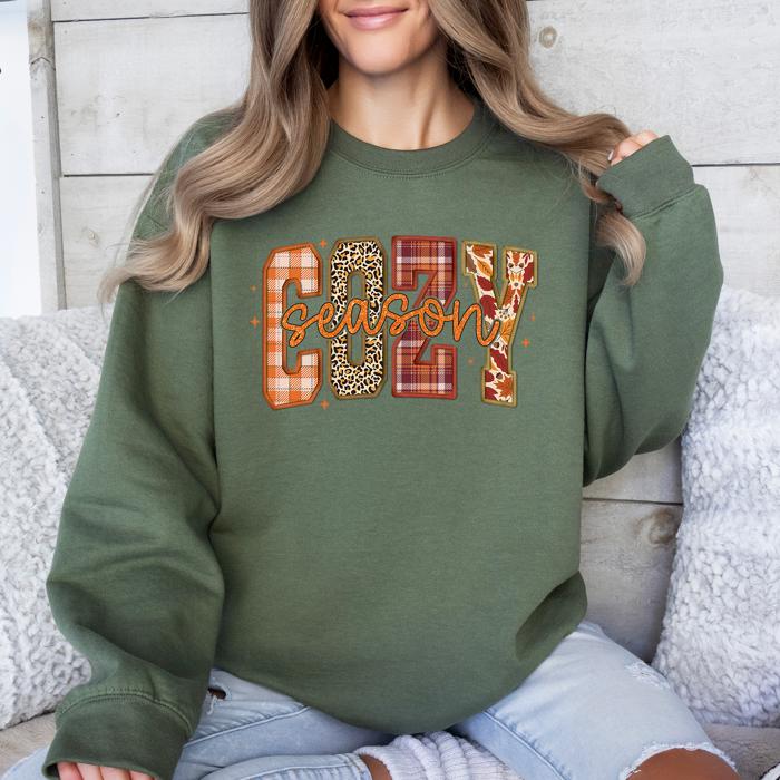 Cozy Season Patterns Fall Vibes Retro Varsity Pumpkin Floral Sunflower Halloween Autumn Sweatshirt