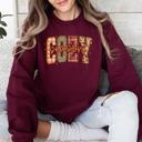 Large Maroon Cozy Season Patterns Fall Vibes Retro Varsity Pumpkin Floral Sunflower Halloween Autumn Sweatshirt