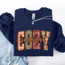 Medium Navy Cozy Season Patterns Fall Vibes Retro Varsity Pumpkin Floral Sunflower Halloween Autumn Sweatshirt