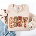 Medium Sand Cozy Season Patterns Fall Vibes Retro Varsity Pumpkin Floral Sunflower Halloween Autumn Sweatshirt