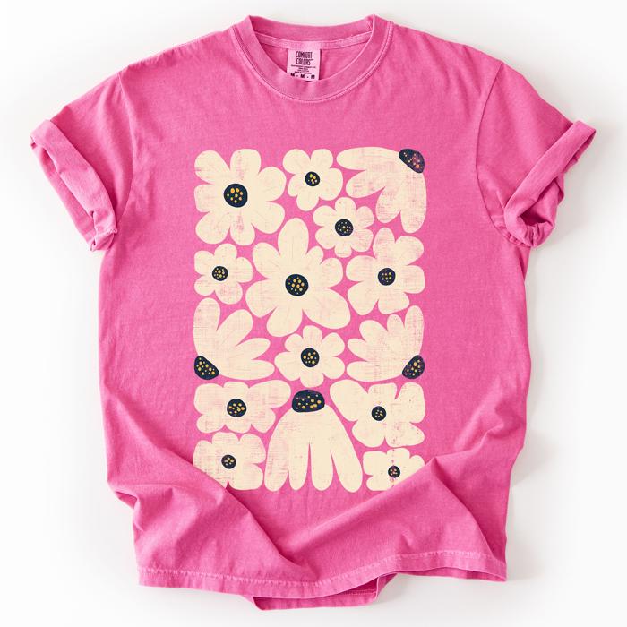 Cream Daisy Allover Floral Vintage Boho Nature Print With Soft Cream Backdrop And Timeless Motifs Comfort Colors Tee