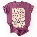 XXXL Berry Red Cream Daisy Allover Floral Vintage Boho Nature Print With Soft Cream Backdrop And Timeless Motifs Comfort Colors Tee