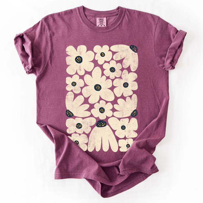 Cream Daisy Allover Floral Vintage Boho Nature Print With Soft Cream Backdrop And Timeless Motifs Comfort Colors Tee