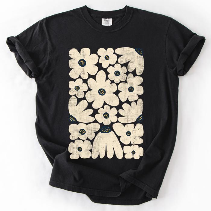 Cream Daisy Allover Floral Vintage Boho Nature Print With Soft Cream Backdrop And Timeless Motifs Comfort Colors Tee