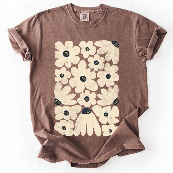 Cream Daisy Allover Floral Vintage Boho Nature Print With Soft Cream Backdrop And Timeless Motifs Comfort Colors Tee