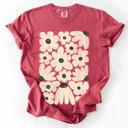 XXL Crimson Red Cream Daisy Allover Floral Vintage Boho Nature Print With Soft Cream Backdrop And Timeless Motifs Comfort Colors Tee