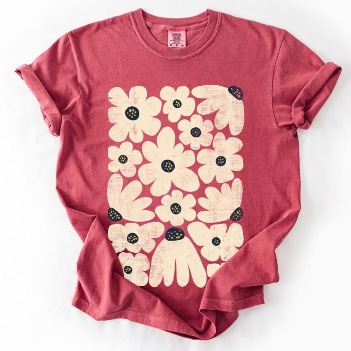 Cream Daisy Allover Floral Vintage Boho Nature Print With Soft Cream Backdrop And Timeless Motifs Comfort Colors Tee