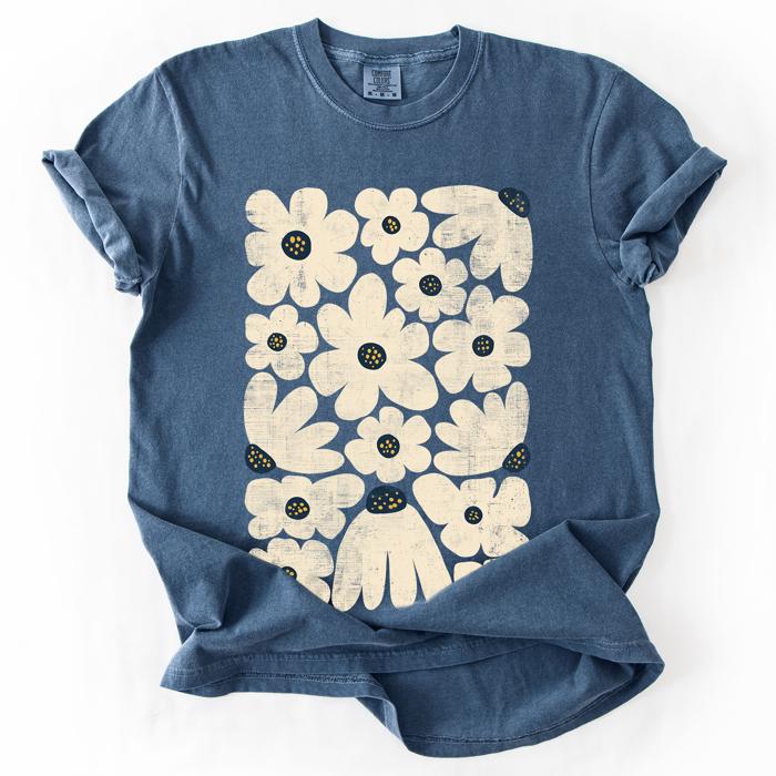 Cream Daisy Allover Floral Vintage Boho Nature Print With Soft Cream Backdrop And Timeless Motifs Comfort Colors Tee