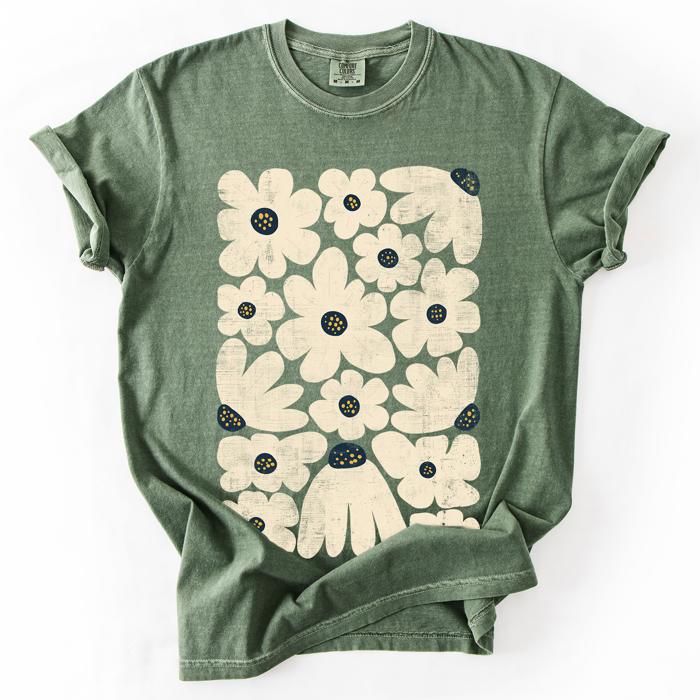 Cream Daisy Allover Floral Vintage Boho Nature Print With Soft Cream Backdrop And Timeless Motifs Comfort Colors Tee