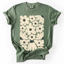 Medium Moss Dark Green Cream Daisy Allover Floral Vintage Boho Nature Print With Soft Cream Backdrop And Timeless Motifs Comfort Colors Tee