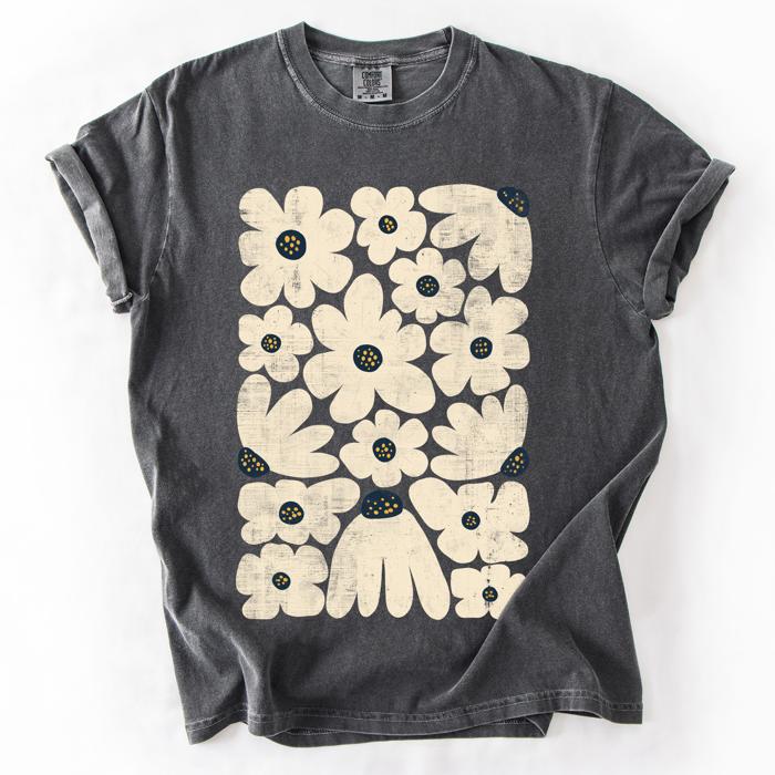 Cream Daisy Allover Floral Vintage Boho Nature Print With Soft Cream Backdrop And Timeless Motifs Comfort Colors Tee