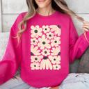 XL Crunhberry Bright Pink Cream Daisy Allover Floral Vintage Boho Nature Inspired Cozy Fall Print Sweatshirt