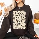 XXXL Dark Chocolate Cream Daisy Allover Floral Vintage Boho Nature Inspired Cozy Fall Print Sweatshirt