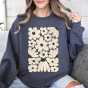 Small Dark Gray Heather Cream Daisy Allover Floral Vintage Boho Nature Inspired Cozy Fall Print Sweatshirt