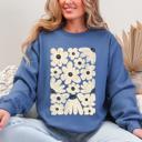 Medium Indigo Blue Cream Daisy Allover Floral Vintage Boho Nature Inspired Cozy Fall Print Sweatshirt