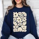 Medium Navy Cream Daisy Allover Floral Vintage Boho Nature Inspired Cozy Fall Print Sweatshirt