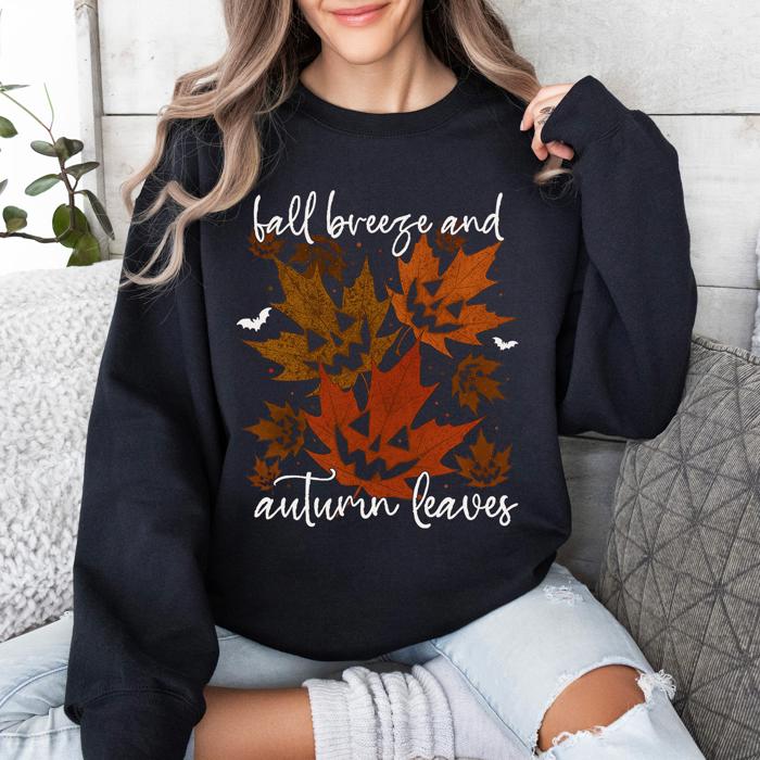 Fall Breeze and Autumn Leaves Halloween Sweatshirt