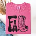  Fall Cowboy Boots Western Autumn Pumpkin Checkered Motif Minimal Vintage Style Comfort Colors Tee