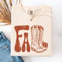 Medium Ivory Cream Fall Cowboy Boots Western Autumn Pumpkin Checkered Motif Minimal Vintage Style Comfort Colors Tee