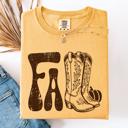 Large Mustard Fall Cowboy Boots Western Autumn Pumpkin Checkered Motif Minimal Vintage Style Comfort Colors Tee